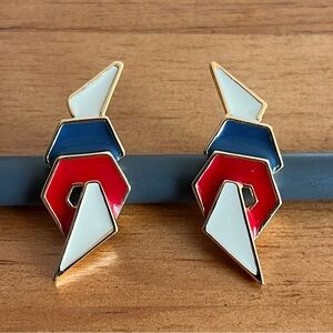 Vintage Signed Monet Midcentury Red White Blue Geometric Enamel Post Earring